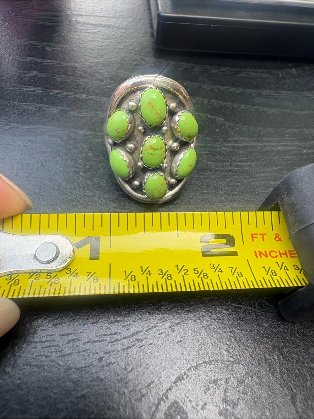 Vintage Sterling Silver Green Turquoise Cluster Ring  - Size 8.25